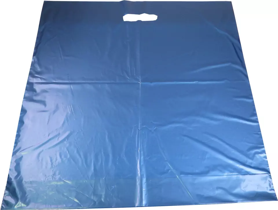 Sauplast Die-Cut Handle Bag 500x500x0.06mm, 50mm Bottom Gusset, Blue